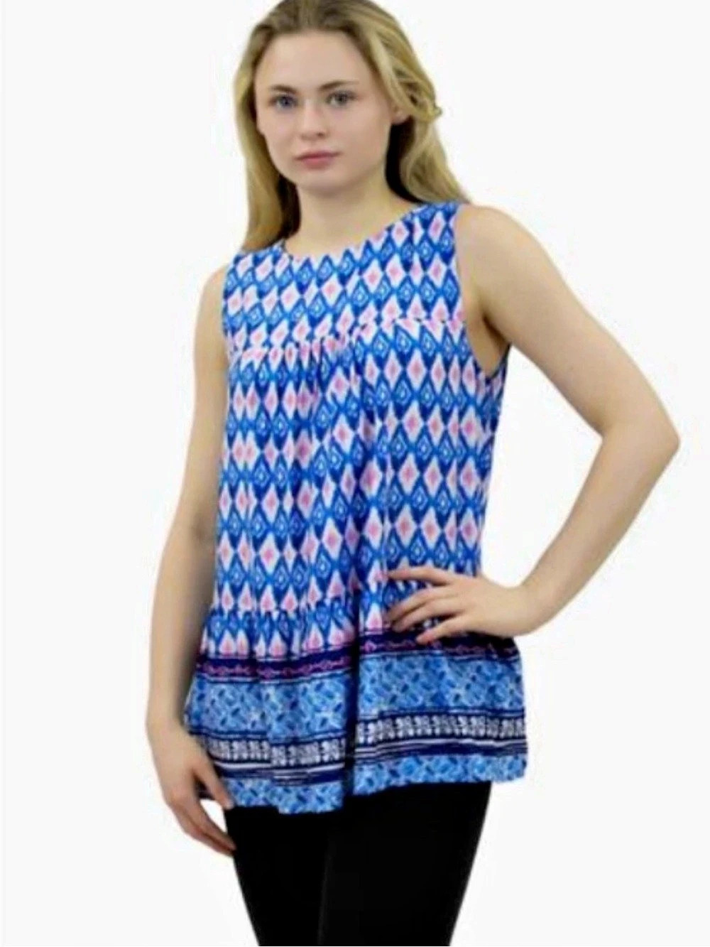 beachlunchlounge Geometric Tunic Blue & Pink XL NWT
